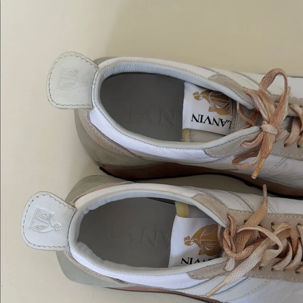 LANVIN Men’s Bumper Optic White Nylon / Nappa Leather and Suede Running Sneakers - Picture 3 of 7